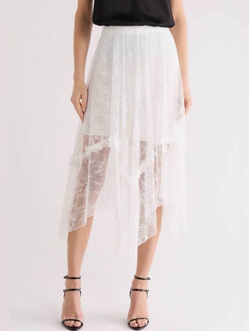 All Saints Josie White Lace Asymmetric Midi Skirt Size 12 NWT